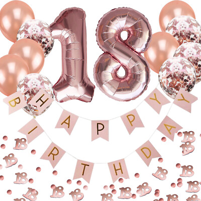 18. Geburtstag Deko Set - Folien Luftballons 18 Girlande Konfetti Ballons uvm.