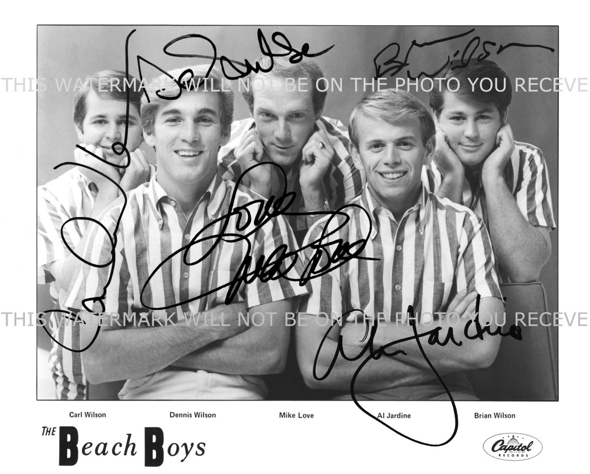 THE BEACH BOYS ALL 5 SIGNED AUTOGRAPH 8x10 RP PHOTO BRIAN CARL AND