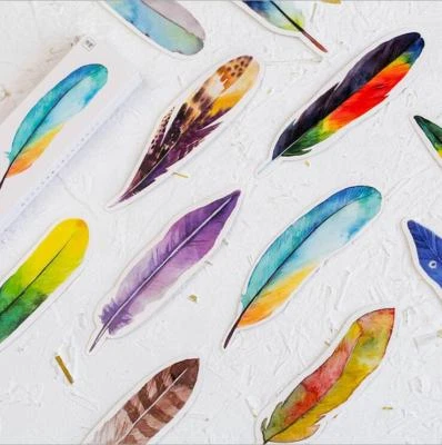 DIY 30pcs/Pack Colorful Feather Bookmark Paper Message card School Stationery