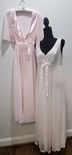 SHADOWLINE Pink Bridal Peignoir Set Nylon Nightgown Chiffon Robe Sz M USA Made