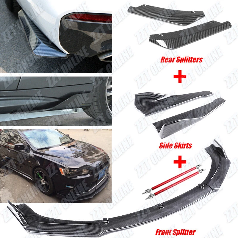 For Mitsubishi Lancer Carbon Style Front Splitter + Side Skirt + Rear Splitter - Image 2 of 4
