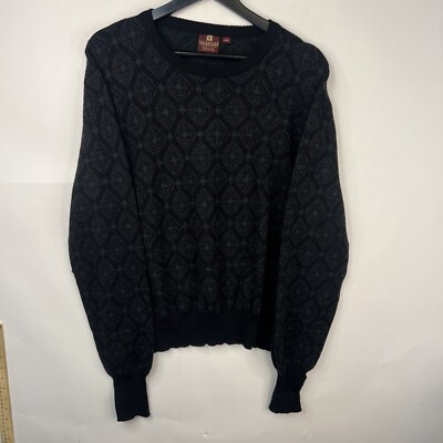 Nordstrom Sweater Adult Large %100 Wool Black Geometric Knitted