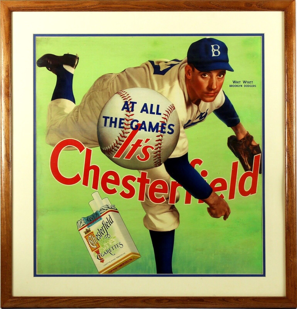 Circa 1941 Whit Wyatt, Brooklyn Dodgers, Chesterfield Cigarettes