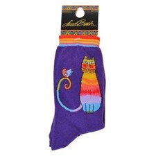 Laurel Burch Purple Socks "Kit Kat" Cat - Cat Lover - Size 9-11