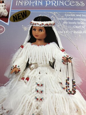 crochet indian dress Native American Indian Doll Girl 15 Inch with Braids and Crochet Dress