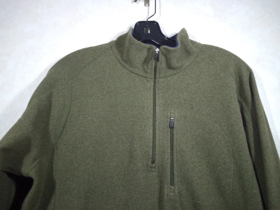LL Bean Pullover Fleece Men M-Reg Green 1/4 Zip Long Raglan Sleeve - Image 3 of 4