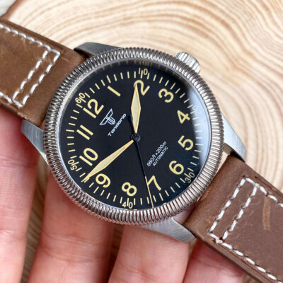 39MM Tandorio Black Dial Fluted Bezel Japan NH35A PT5000 Automatic Mens Watch
