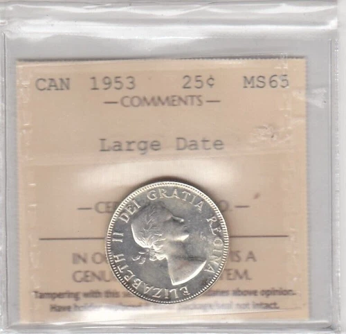1953 Canada Twenty Five Cent 25C - LARGE DATE - ICCS MS65 - XGS554   C2