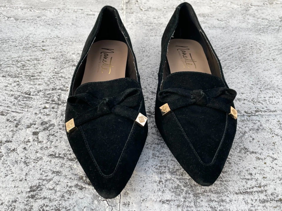 Zapatos Mocasines Nanette Lepore Mujer Cuero Gamuza Negro Sin Cordones Talla 8.5M Foto 3 de 4