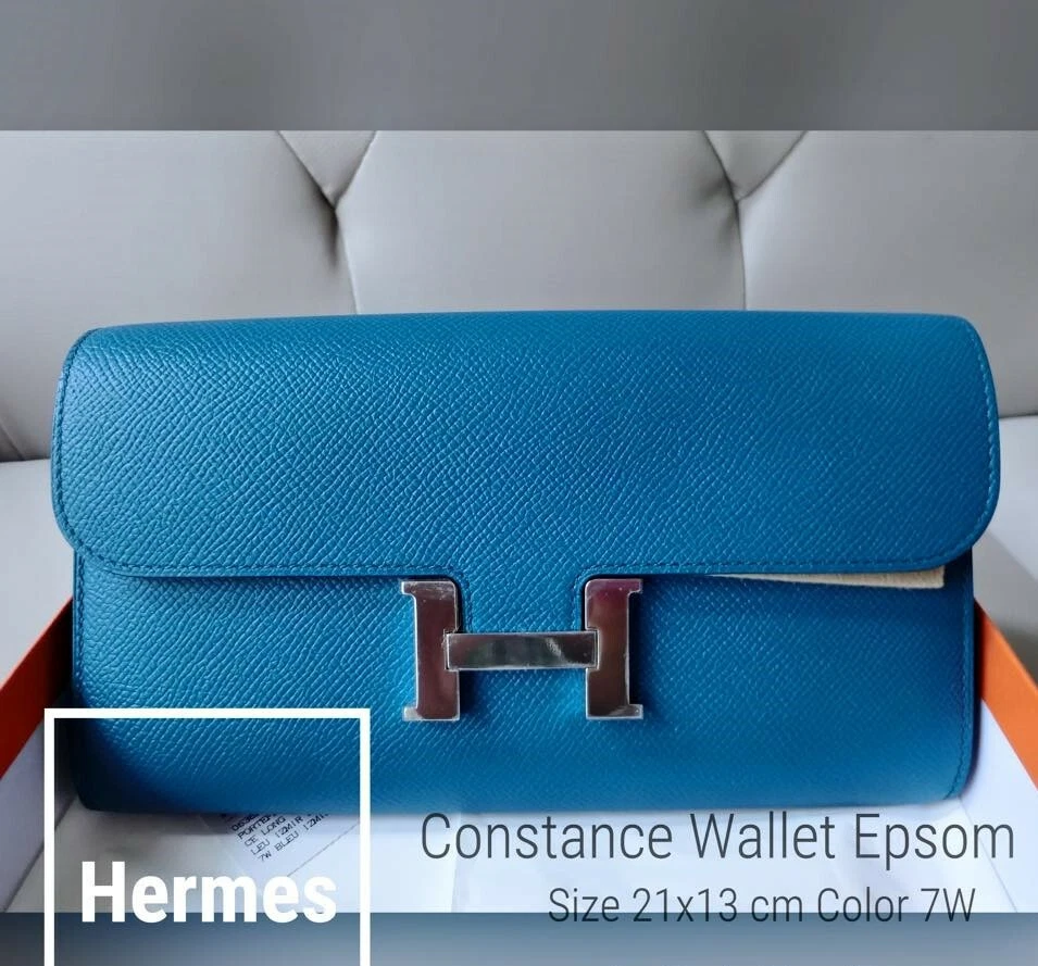 Hermès Bleu Paon Constance Long Wallet of Epsom Leather with