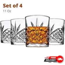 Set of 4 Crystal Glasses Vintage Old Fashioned Whiskey Drinking Irish Cut Glass