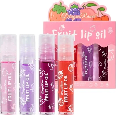 GREOER Fruit Lip Gloss Roll on Lip Oil Moisturizing Reducing Lip Set of 4 UK Seller