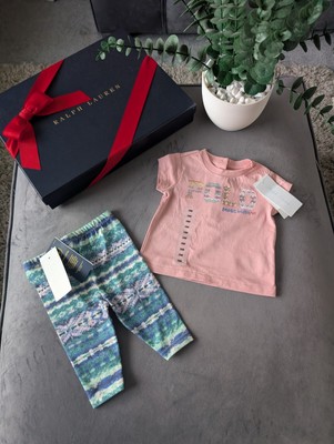 Neu Ralph Lauren Mädchen rosa Top und Legging Set Blumen Geschenk süß 0-3m Alltag 