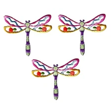 Dragonfly Patches (3 Pack) Insect Embroidered Iron On Patch Appliques