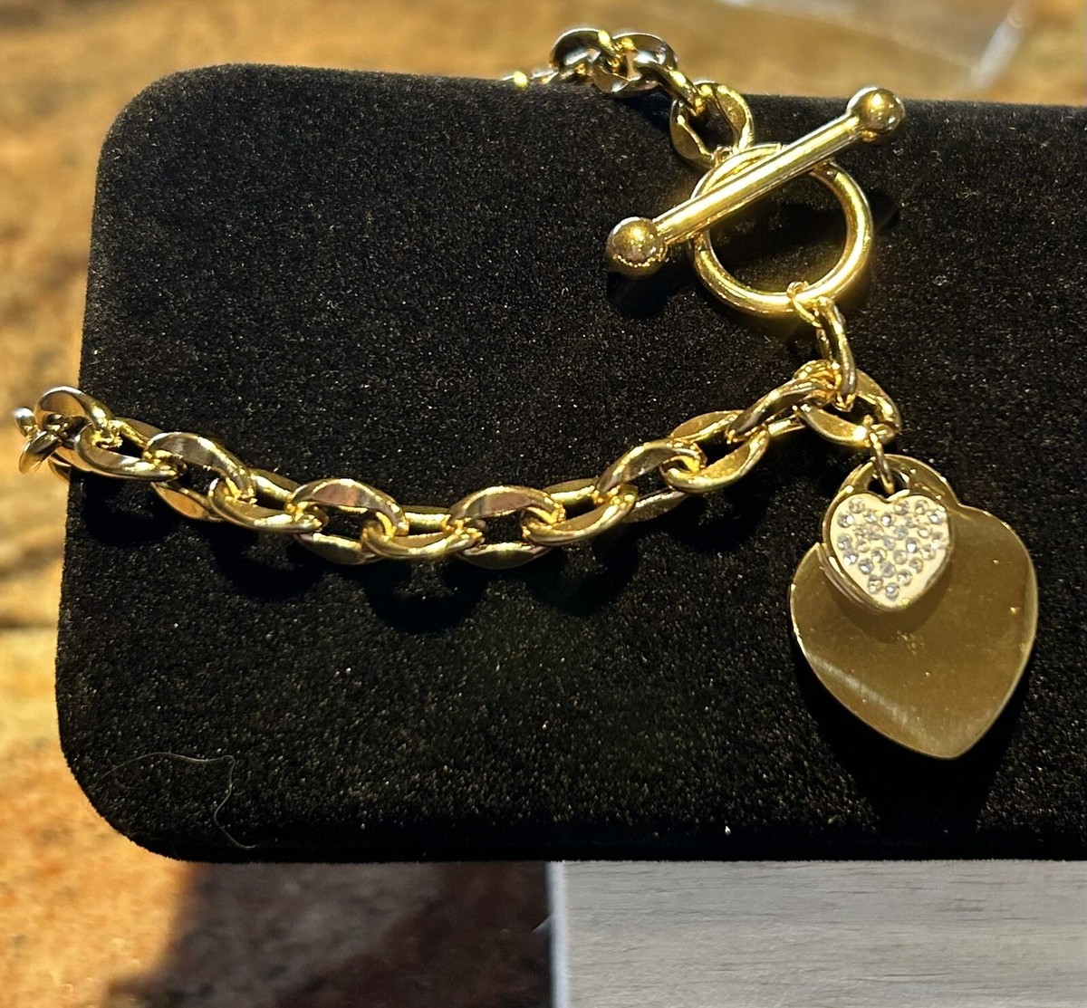 W/W Lifetime Women's Stainless Steel Heart Toggle Clasp Bracelet - Gold Tone, 8 Inch Length