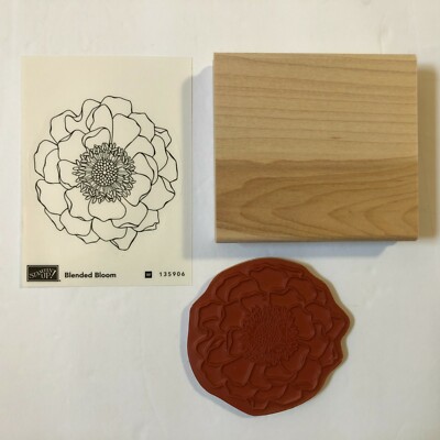 NEW Stampin Up Blended Bloom Wood Mounted Rubber Stamp 3'' x 3'' Retired 
