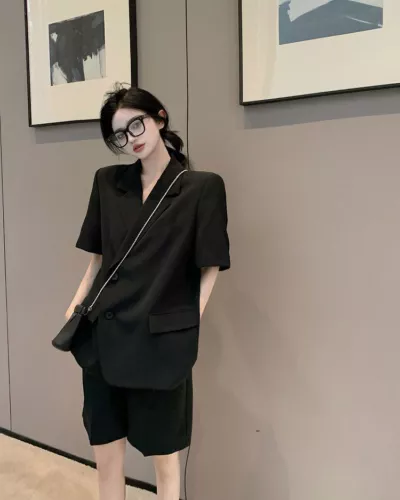 New Hot Women's Summer Suit Fashion Loose Thin Blazer Shorts Two-piece Set - Picture 23 of 28