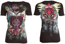 Archaic Affliction Women's T-Shirt DARLING Tattoo Biker Black