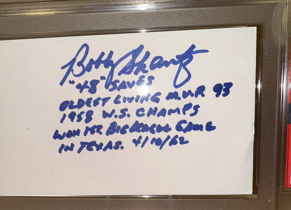 Bobby Shantz MLB Athletics Autographed Signed Index Card PSA Slabbed COA - Image 3 of 4