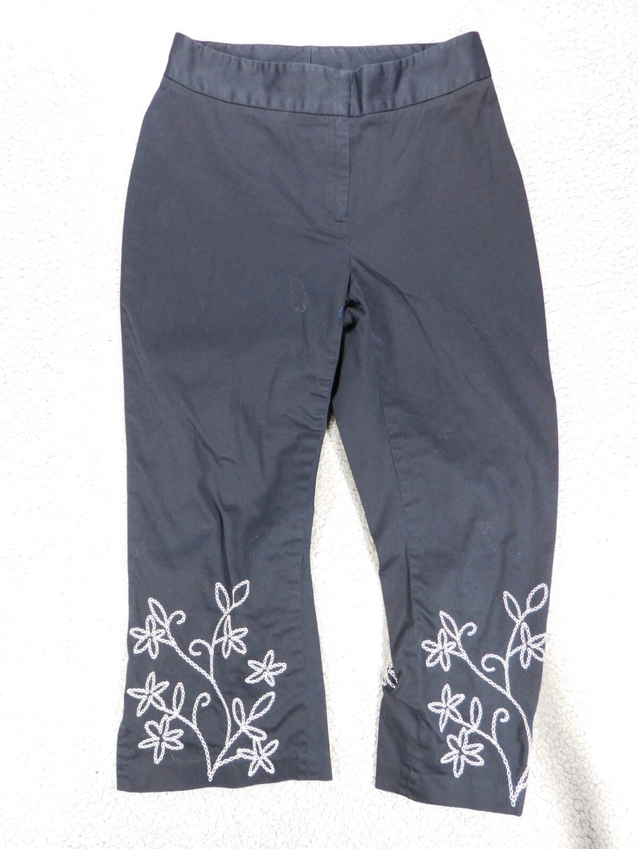 Worthington Stretch Womens Black Embroidered Capri Pants Size 27