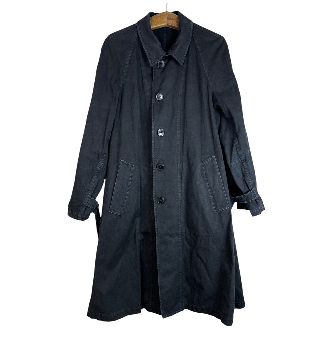 Dries Van Noten Mens Black Long Trench Coat Grunge Cotton Linen