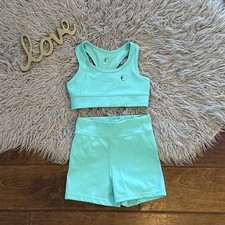 Essenclo Girls Tank Top Short Outfits Athletic Cheer Green Set Size 5-6