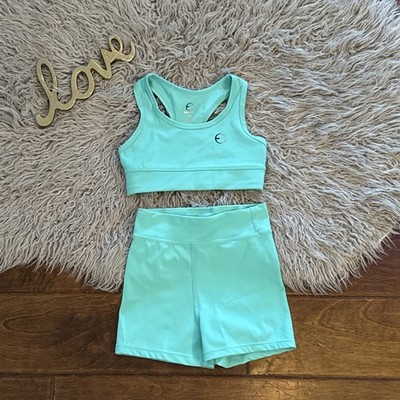 Essenclo Girls Tank Top Short Outfits Athletic Cheer Green Set Size 5-6