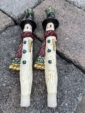Kurt Adler Holiday Snowman Candle Sticks SnowTown Santas World Light 11"Lot of 2