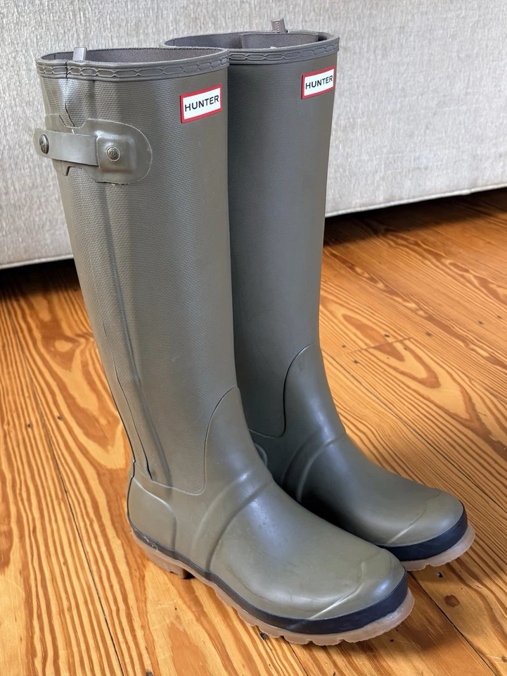 Botas de lluvia de goma Wellington altas originales Hunter para mujer talla 7M 8F verdes altas Foto 3 de 4