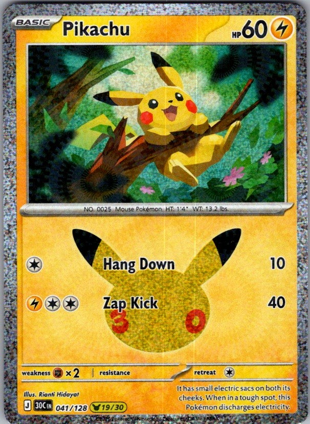 Pikachu 041/128 Holo Pikachu Rare ME: 30th Celebration Pokemon Near ...