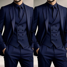 Silk Satin Men's Suit Navy Blue Business Office Jacket Blazer Prom Outfits