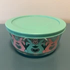 PYREX 4 Cup Glass Storage Bowl & Lid Pink & Teal Bunny Rabbits