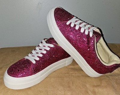 Betsey Johnson Sidny Pink Rhinestone Lace Up Women's Low Top Sneakers Size 7M