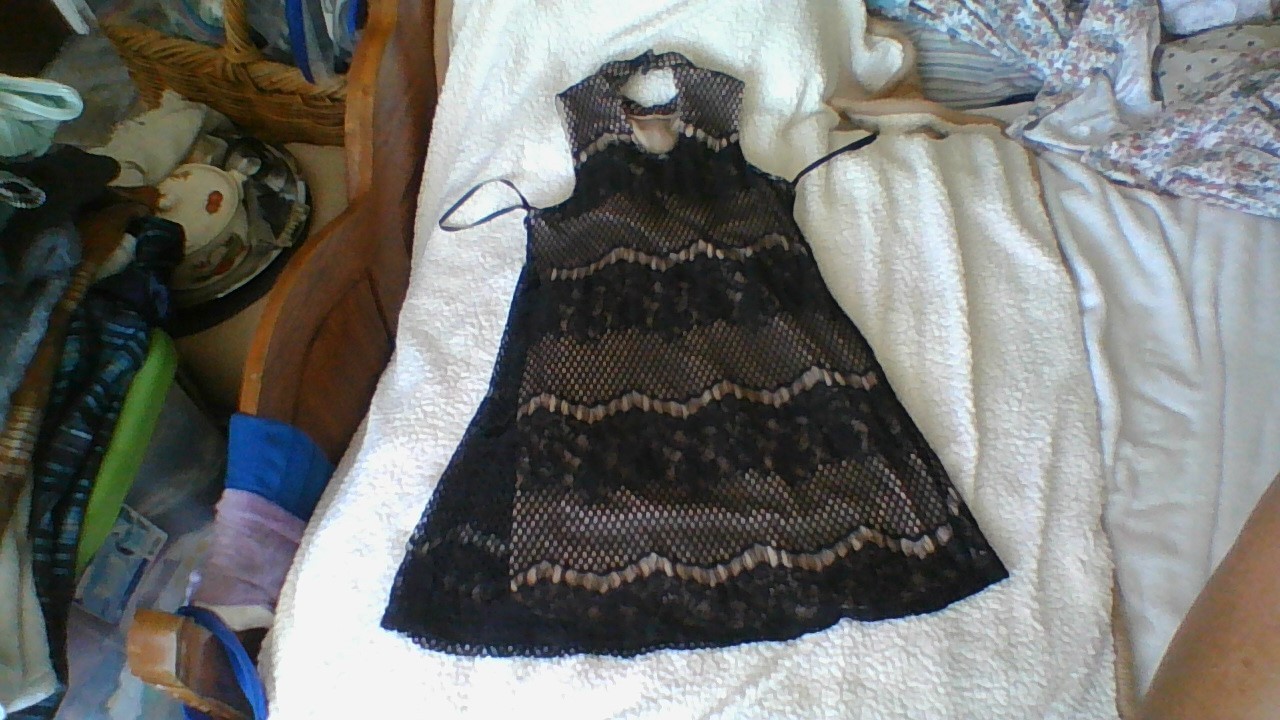 Love Fire Juniors Size Small Dress Black Lace over Tan Fabric Sleeveless Hi-Neck