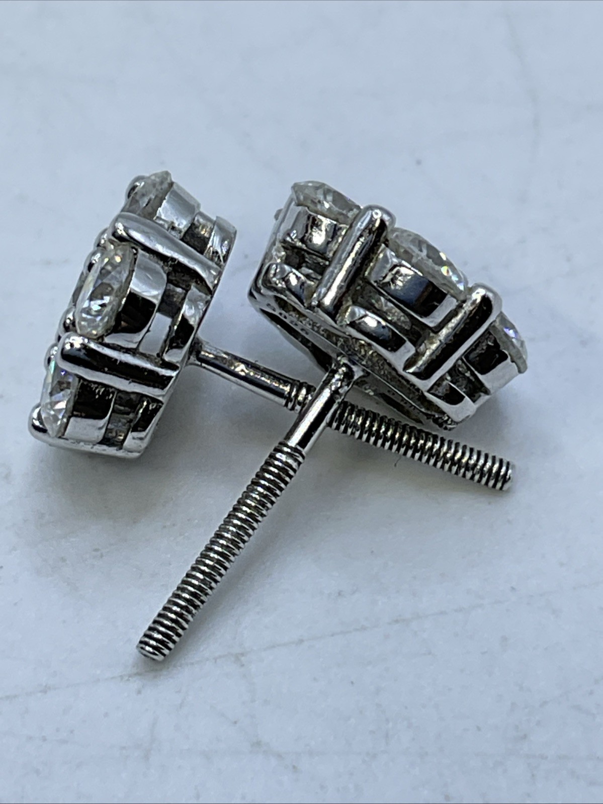 STUD Earrings Solid 925 Sterling Silver White Moi… - image 2