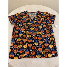 Cassandra O Women's Halloween Scrub Top V-Neck Multicolor Size XL NEW
