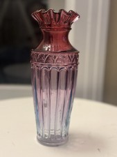 Fenton Amethyst Purple/ Cobalt Blue Dual Color Glass Crimped Vase- Read Please 