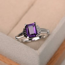 Amethyst Gemstone 925 Sterling Silver Emerald Cut Women Ring Duty Free