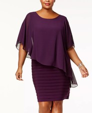 Betsy & Adam Plus Size Chiffon Capelet Sheath Dress - Plum - 18W