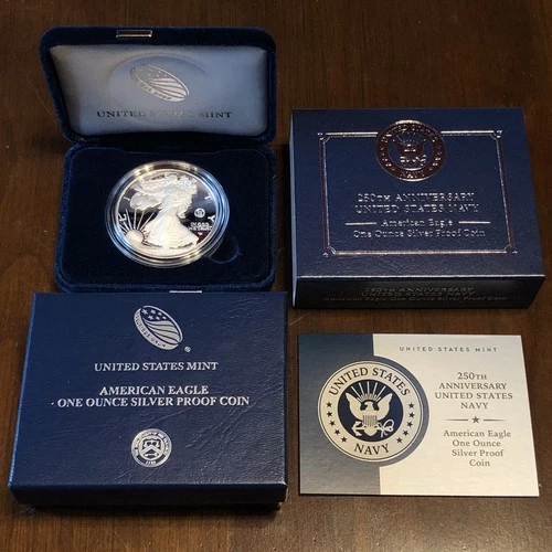 250th Anniversary United States Navy Privy American Eagle 1 Oz Silver Proof Coin