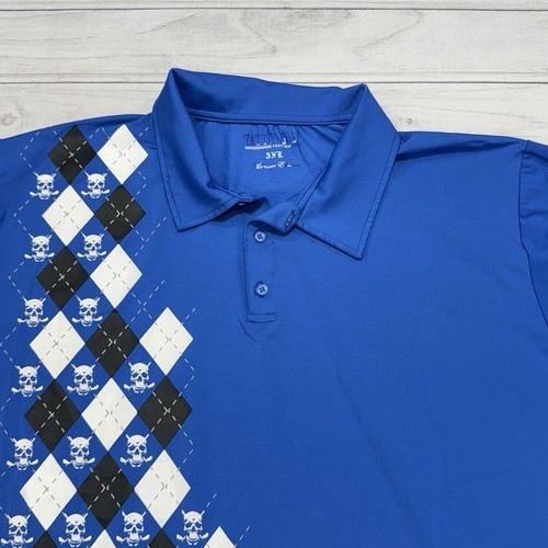 Tattoo Golf Polo Shirt Mens 3XL Blue Argyle Diamond Skull Performance