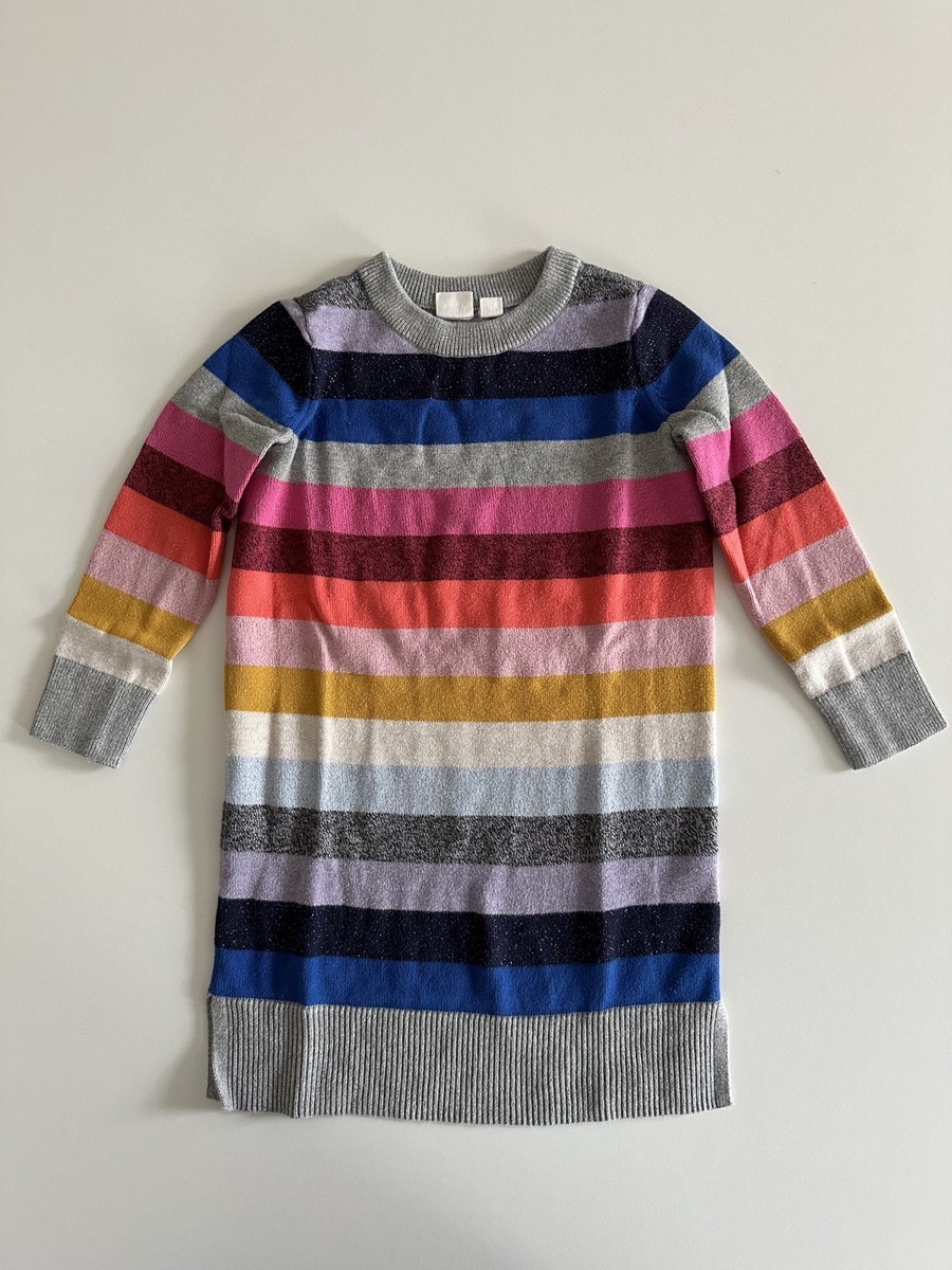 GAP Girls Size XS 4-5 Rainbow Striped Sweater Dress Long Sleeve
