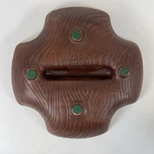 Vtg 5-Slot Ashtray 7005 USA 8.5" Ceramic Pottery Beige Top Brown Wood Grain Base