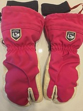Hestra Heli Ski Female 3-Finger Mittens Size 8 Pink Used Skiing Snowboarding