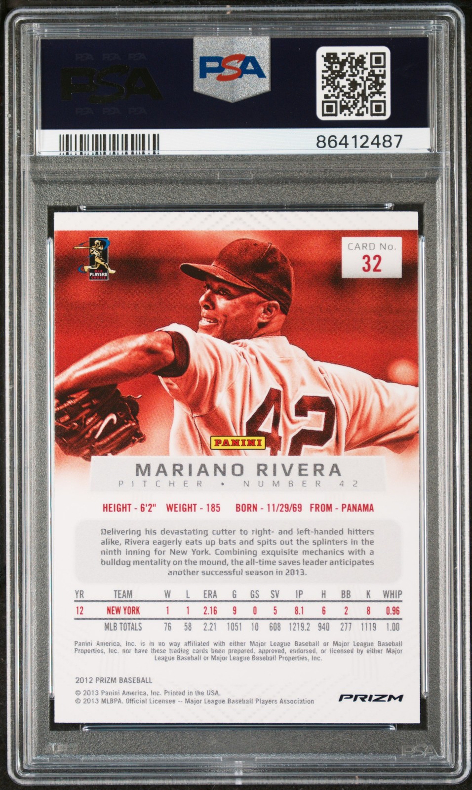 2012 PANINI PRIZM PRIZM #32 MARIANO RIVERA PSA 10 view 2