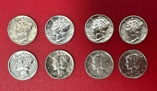 8 Uncirculated 1945 Mercury Dime Coins BU Original Luster 90% Silver