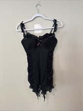 Victoria's Secret Y2K Merry Widow Black Lace 36D Corset Ruched Bustier Xx1362