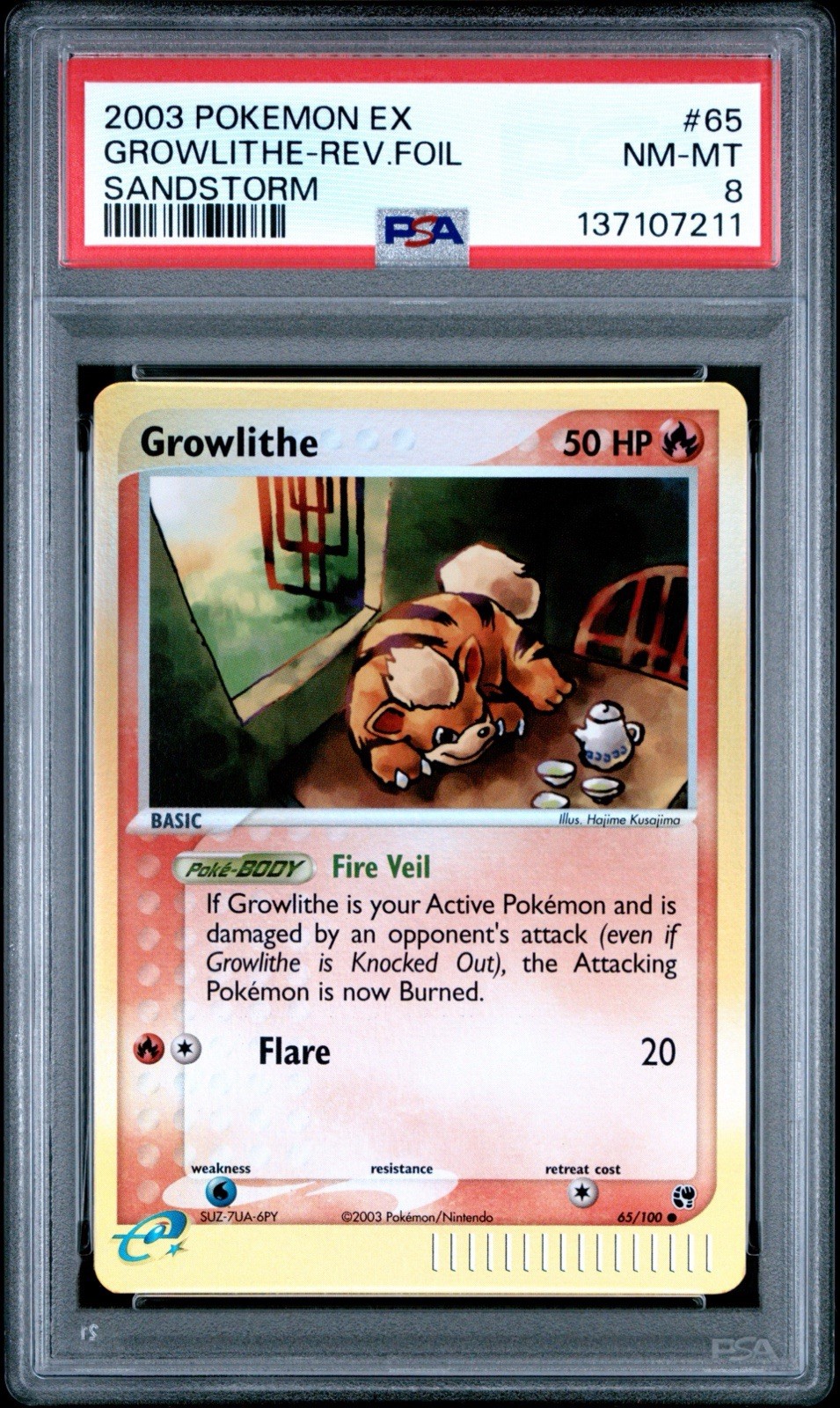 2003 POKEMON EX SANDSTORM 65 GROWLITHE-REVERSE FOIL PSA 8