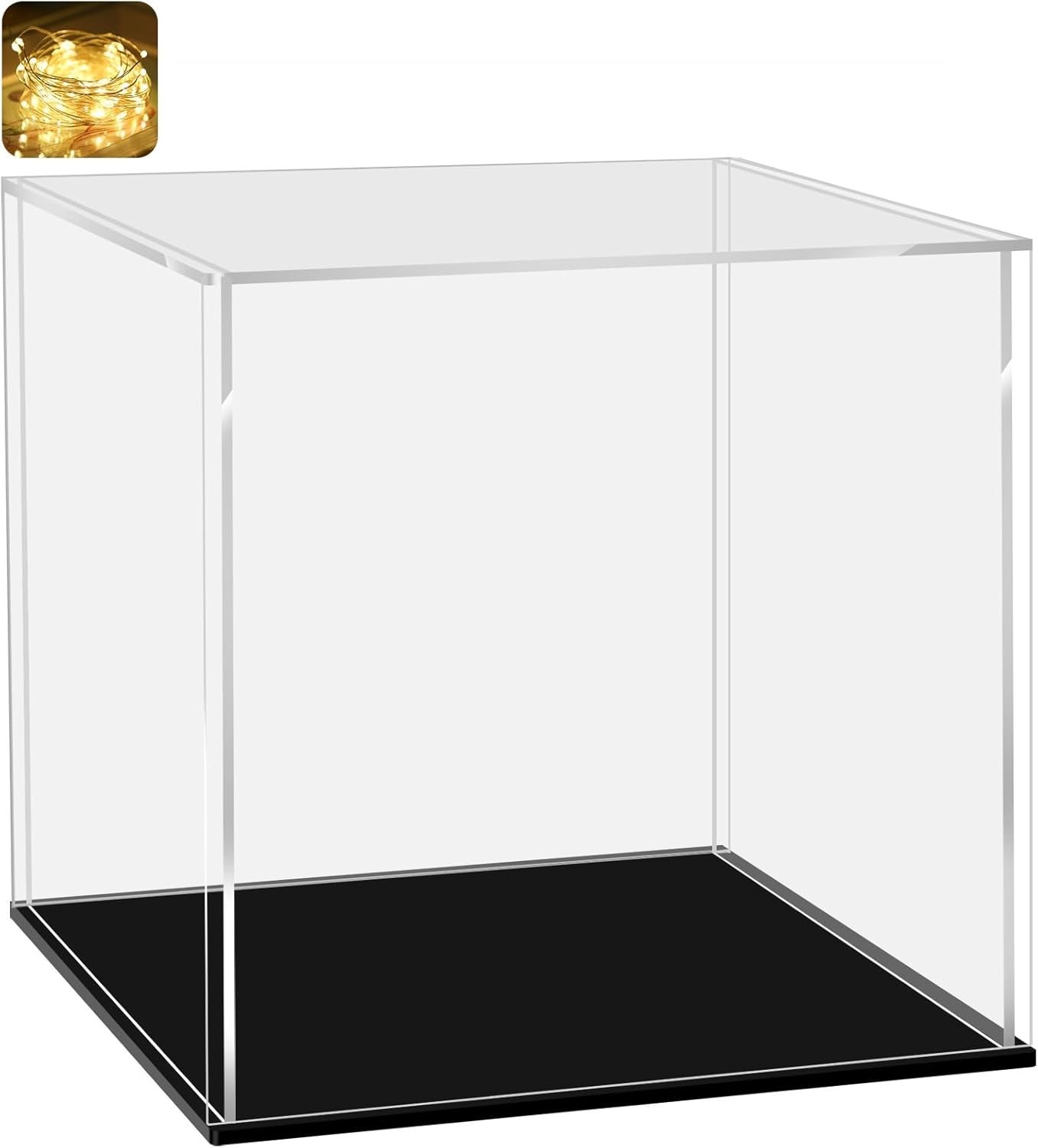 Elegant 4x4 Acrylic Display Case with Black Base & LED Light for Collectibles