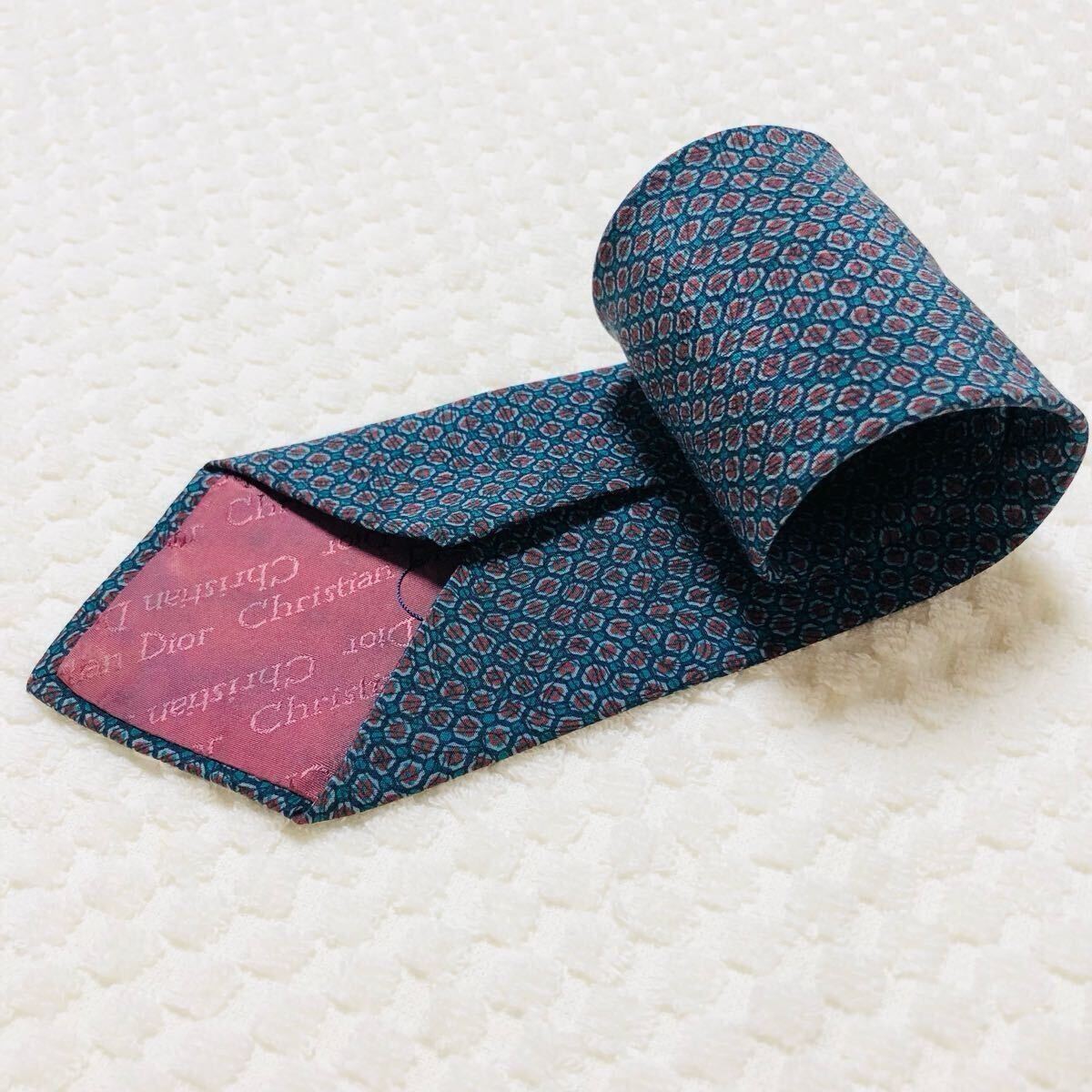Excellent condition Christian Dior tie jewelry all over pattern 100 silk blue bu thumbnail 3